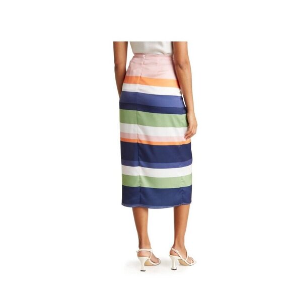 NWT Jaclyn Smith Stripe Buckle Wrap Satin Midi Skirt Size Large - Picture 4 of 12